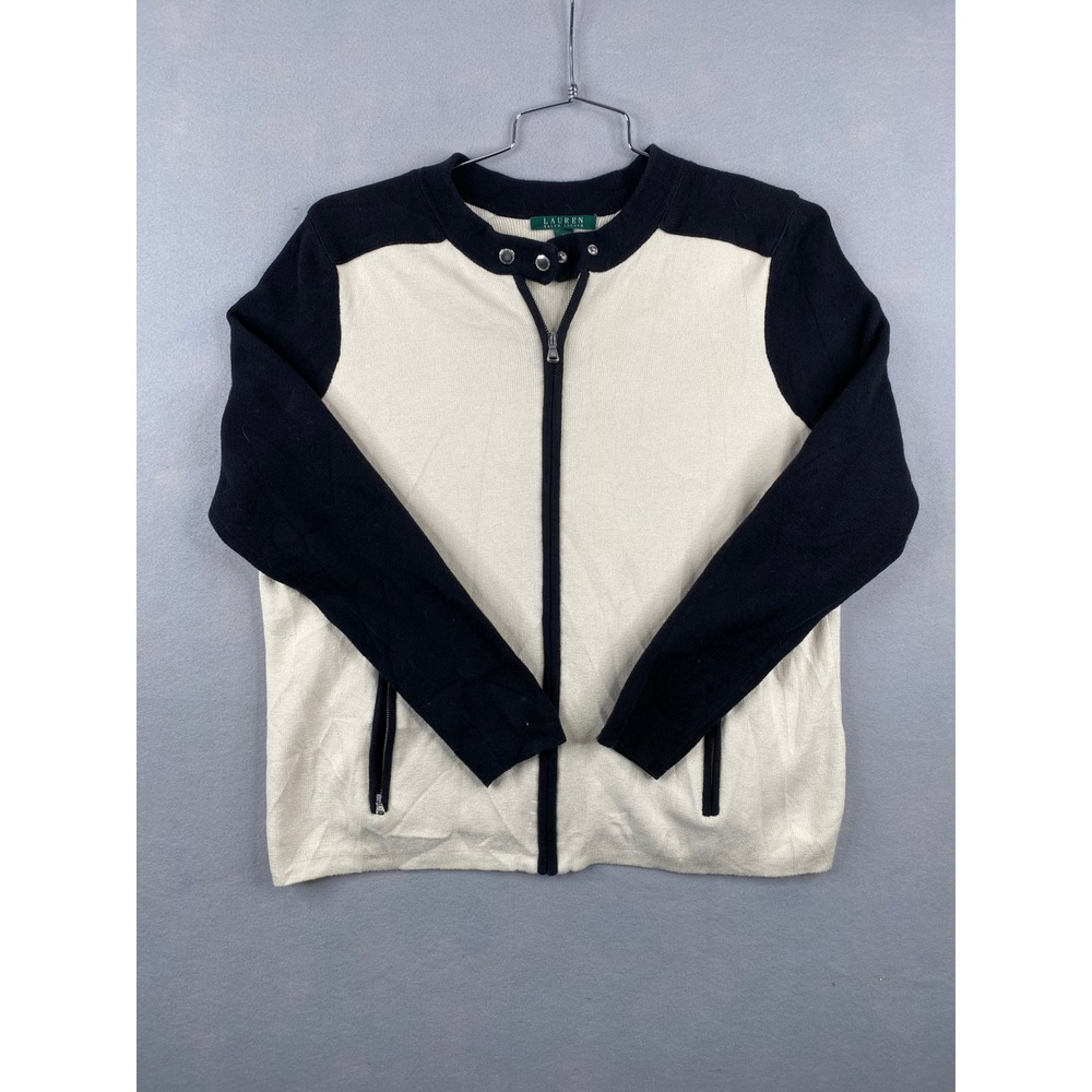 Lauren Ralph Lauren Womens 1X Full Zip Colorblock Cotton Knit Cardigan Sweater